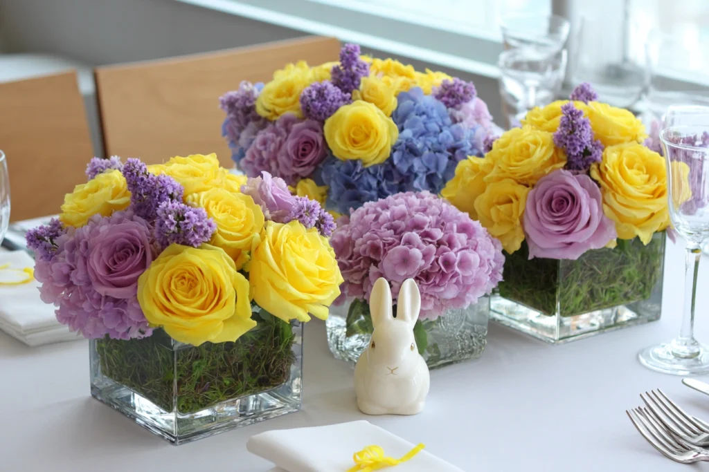 easter celebration. flower centerpieces for table